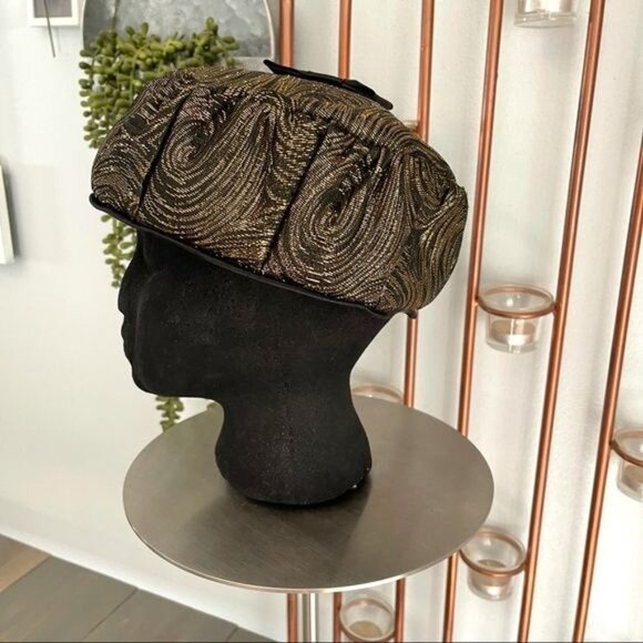 Vintage Pillbox Hat Shiny Gold and Black Satin main image 5